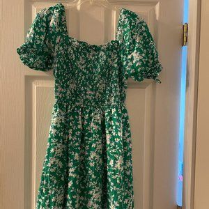 DRAPER JAMES Cam Smocked Dress in Green Shadow Floral - S